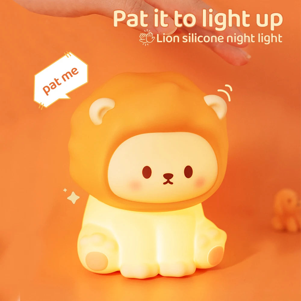 Cute Lion Night Light Rechargeable 3 Level Dimmable Silicone Sleeping Light Bedside Lamp Nursery Nightlights for Bedroom